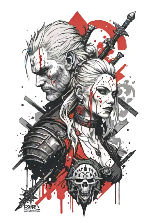 Witcher 3 and jinx from arcane league tattoo design idea