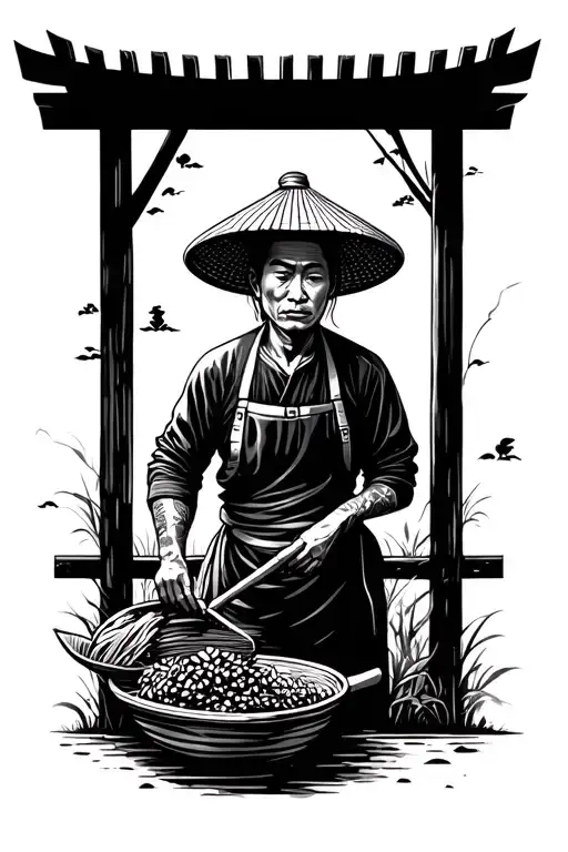 Chinese farmer working tattoo design idea