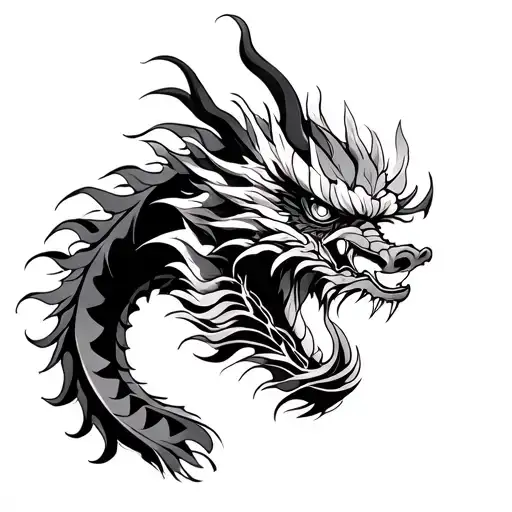 Japanese dragon with Hawaiian tribal patterns tattoo design idea