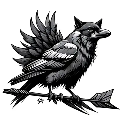 coyote crow in an arrow going tattoo design idea