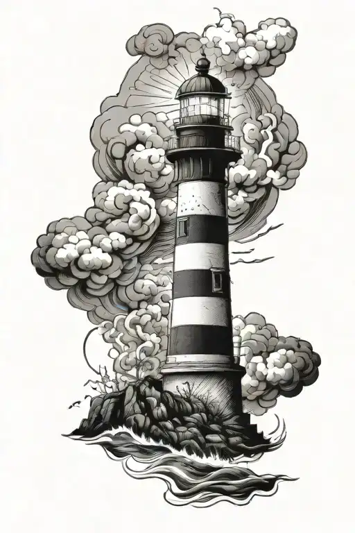 Lighthouse stormy condition tattoo design idea