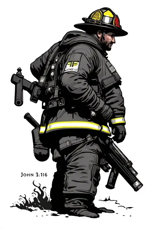 Fire Fighter With John 3:16 bible verse tattoo design idea