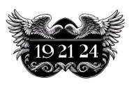 roman numeral of 19 21 24 with angel wings on both side tattoo design idea
