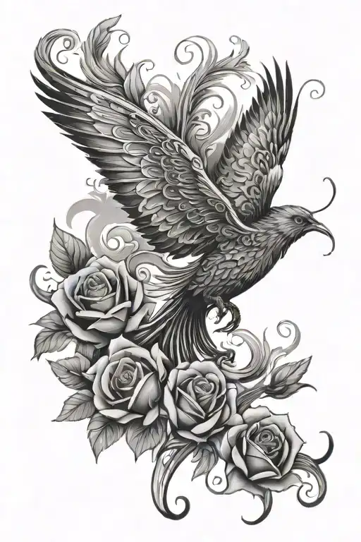 phoenix rising and cancer warrior survivor and butterfly with roses tattoo design idea