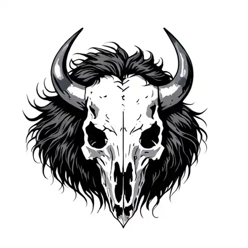 bison skull with hair  tattoo design idea