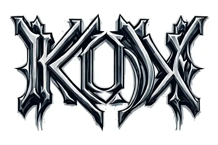 "Letters K L W" Letters M R W arranged in a sleep token band logo similar to runes tattoo design idea