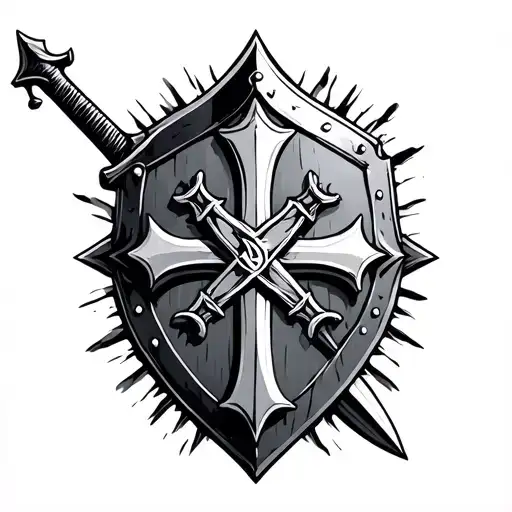 sword and shield templar cross tattoo design idea