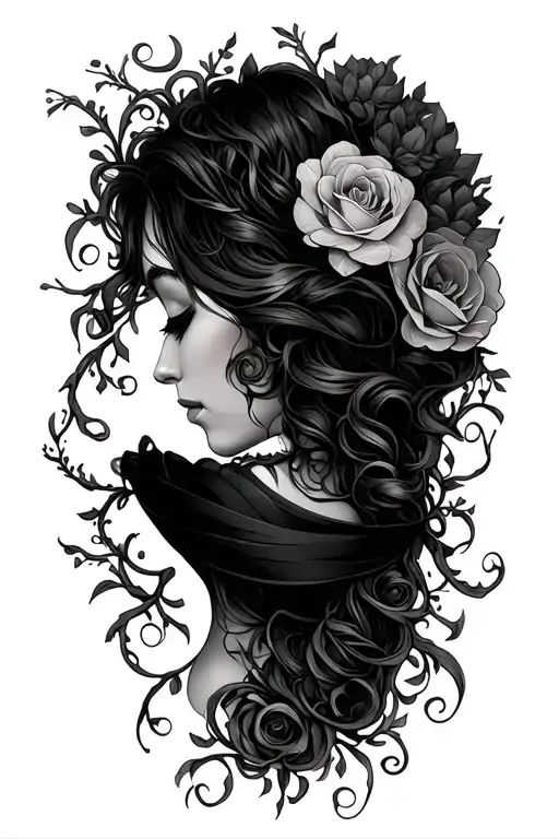 SABRINA"written in cursive mixed with vines wrapped tattoo design idea