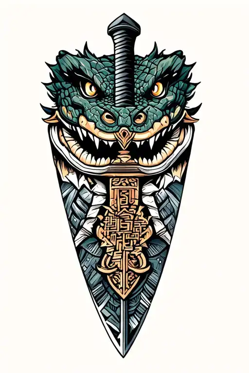alligator samurai sword tattoo design idea