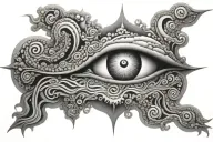 alex grey hundreds of individual eyes like fractal clouds forming over a horizon  tattoo design idea