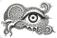 alex grey hundreds of individual eyes like fractal clouds forming over a horizon  tattoo design idea