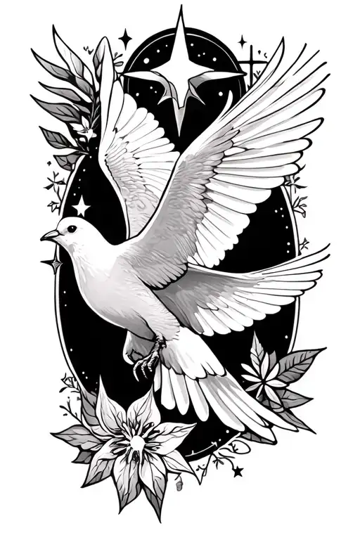 a dove for Holly spirit, stars for my two daughters, and a symbol of atlas  tattoo design idea
