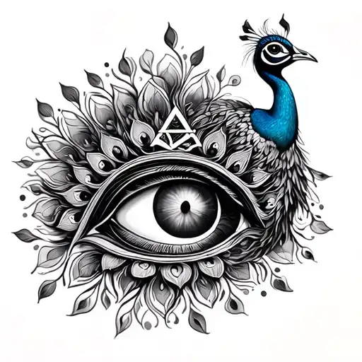 creat peacock tattoo with illuminati eye tattoo design idea