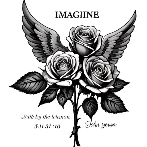 roses with the date 31/10 with the lyrics of imagine by john lennon include with dove or wings  tattoo design idea