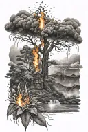 fire and rain coming tattoo design idea