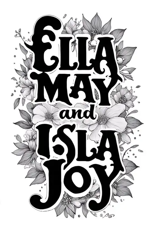 "Ella May and Isla Joy" Negative space surrounded tattoo design idea