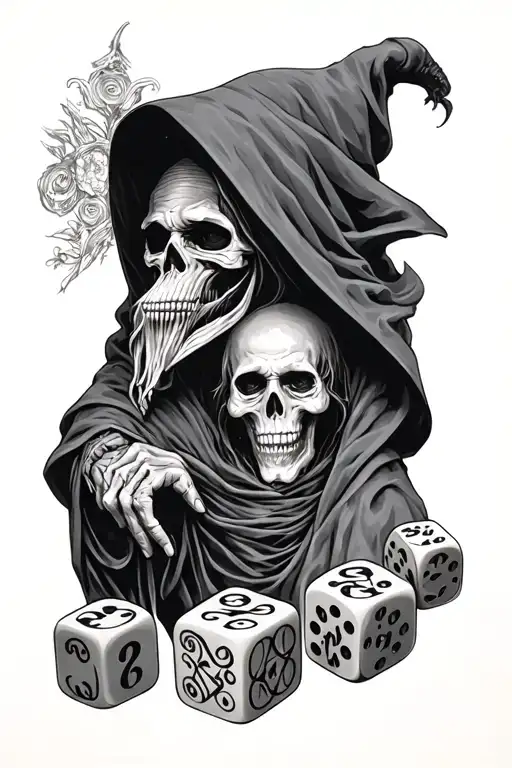 rolling dice memory of my deceased dad with grim reaper tattoo design idea