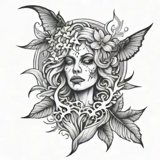 undead mother nature tattoo design idea