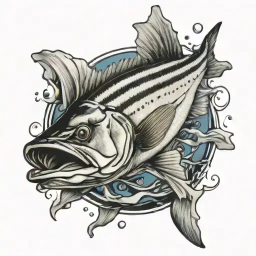 striped bass fish jumping tattoo design idea