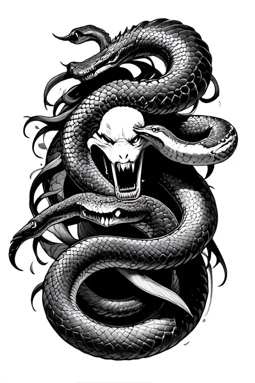 warrior killing a snake tattoo design idea