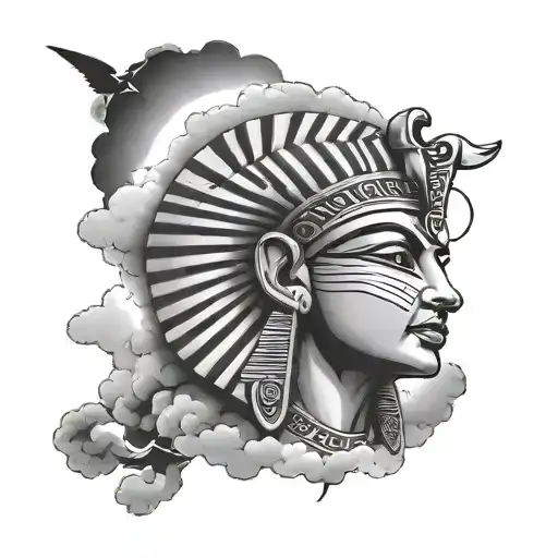 I want a tattoo of a half Egyptian, half Greek face surrounded on one side by Greek-style clouds and lightning (on the G tattoo design idea
