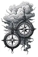 two compasses surrounded by clouds and lighting storm tattoo design idea