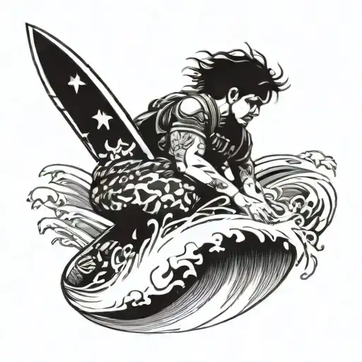 Draw a tattoo about leaving the military and embracing the surf lifestyle tattoo design idea