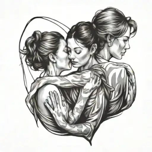 mom and two daughters minimalist tattoo design idea