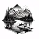 death metal on shoulder, under that high tatras mountains, with lake, in the middle of lake is Pike, and under the lake  tattoo design idea