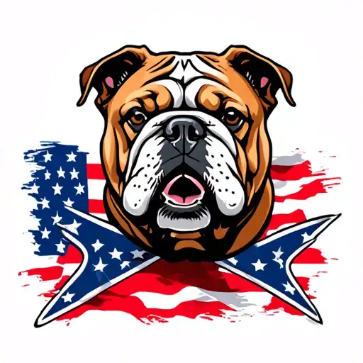 confederate flag bulldog in center with american flag behind it tattoo design idea