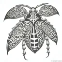 tribal bug with the letters "DJ" being used to ceate the body tattoo design idea