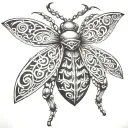 tribal bug with the letters "DJ" being used to ceate the body tattoo design idea
