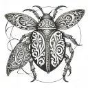 tribal bug with the letters "DJ" being used to ceate the body tattoo design idea