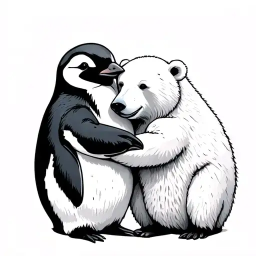 penguin and polar bear hugging tattoo design idea