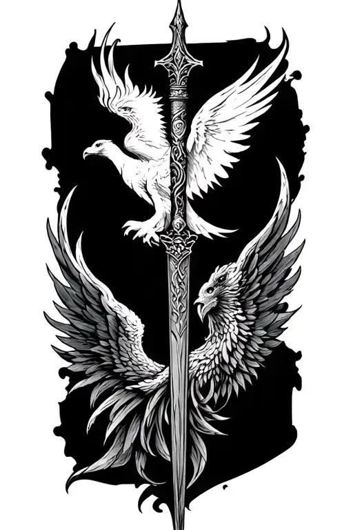 Harry potter tattoo. Its the elderwand at the based and it is emanating a patronus. The patronus is a phoenix. It should tattoo design idea