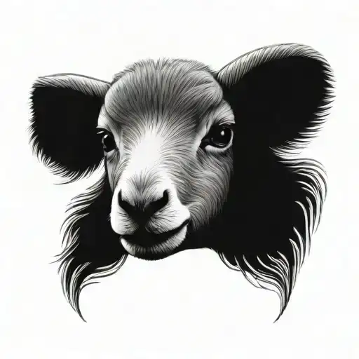 cute fine line lamb face tattoo design idea