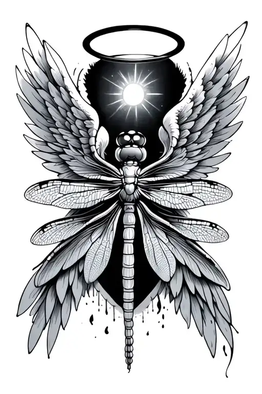 dragonfly with angel wings and halo made tattoo design idea