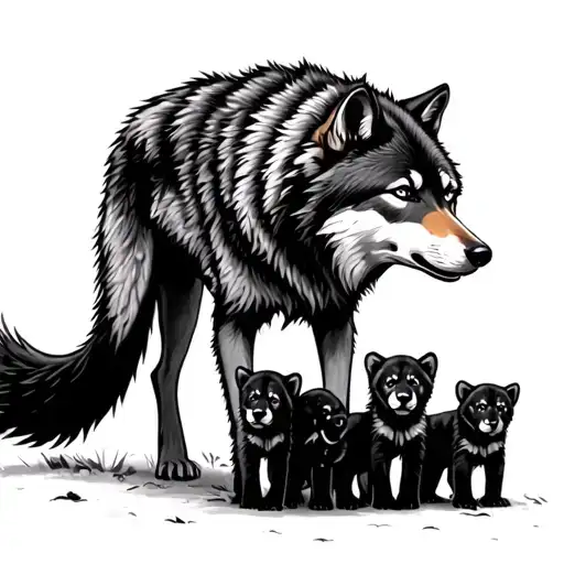 alpha wolf standing over cubs tattoo design idea