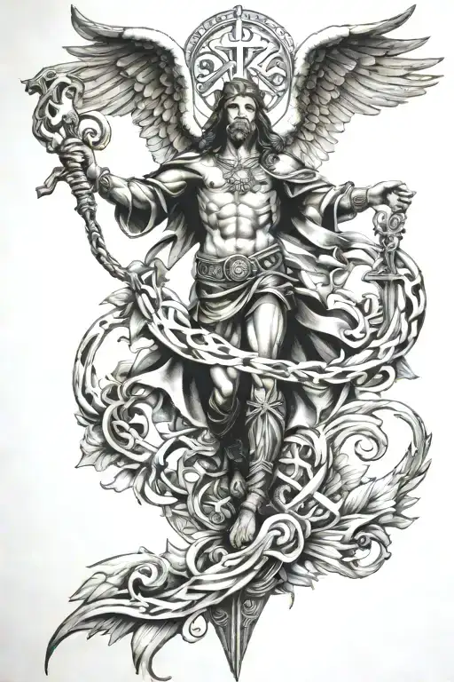 st micheal and star of life   tattoo design idea