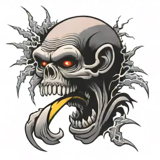 angry ape half skull with lightning in background  tattoo design idea