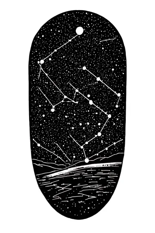 Minimalist black ink tattoo design of the night sky over Birmingham, Alabama on November 28, 1992, showing constellation tattoo design idea