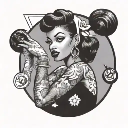 black woman pin up girl leaning tattoo design idea