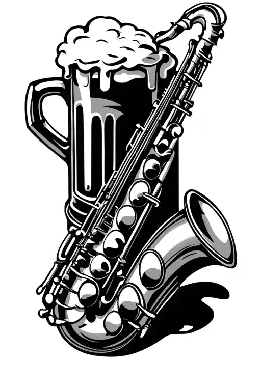 saxophone and beer mug tattoo design idea