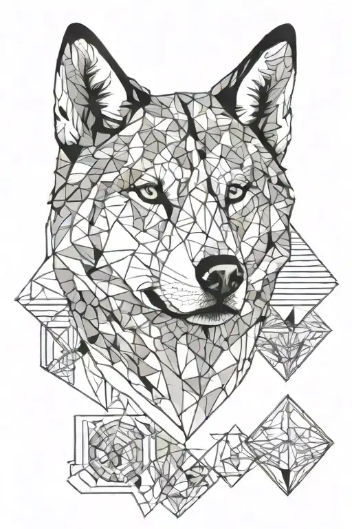 half husky head, half geometry tattoo design idea
