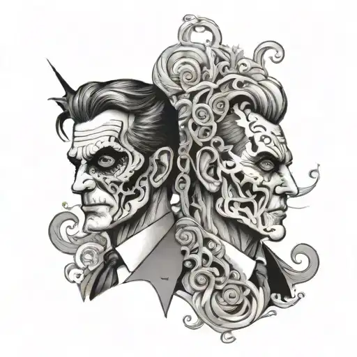 two face personalities representing duality tattoo design idea