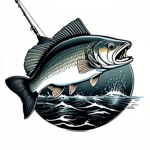 drift fishing for chinook salmon tattoo design idea
