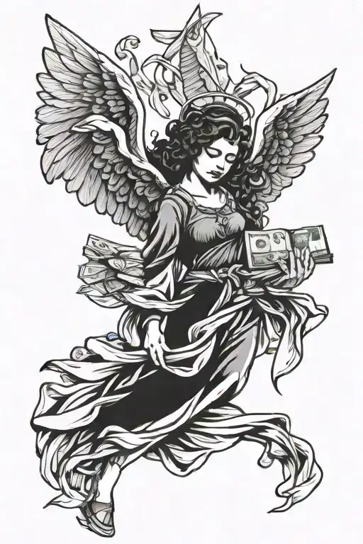 angel with money tattoo design idea
