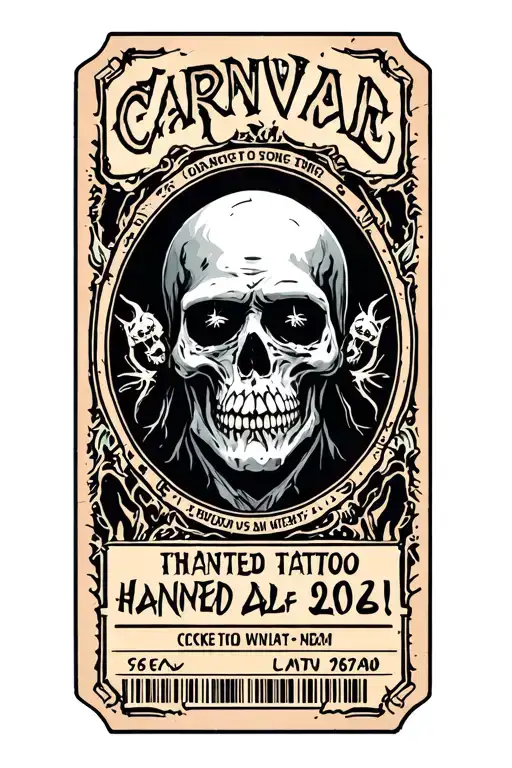 haunted carnival ticket featuring tattoo design idea