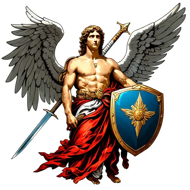 full back tattoo angel Michael archangel with sword and shield  tattoo design idea