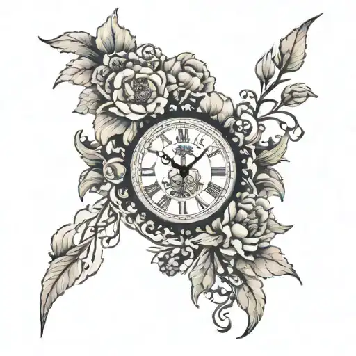 Poppies, Clock with no hands, lion, cross,   tattoo design idea